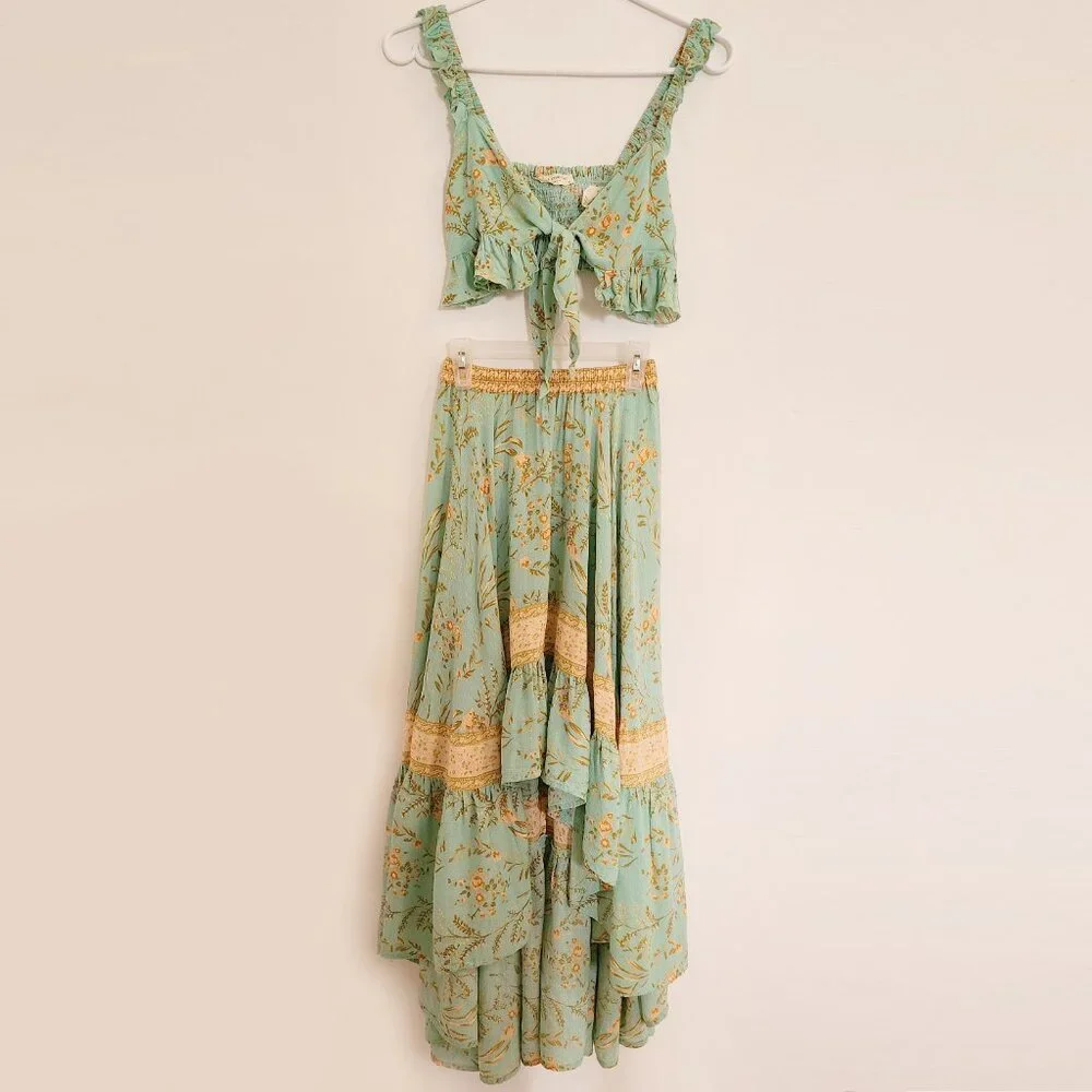 Spell High Low Skirt in Aqua and Beige - Picture 4 of 16